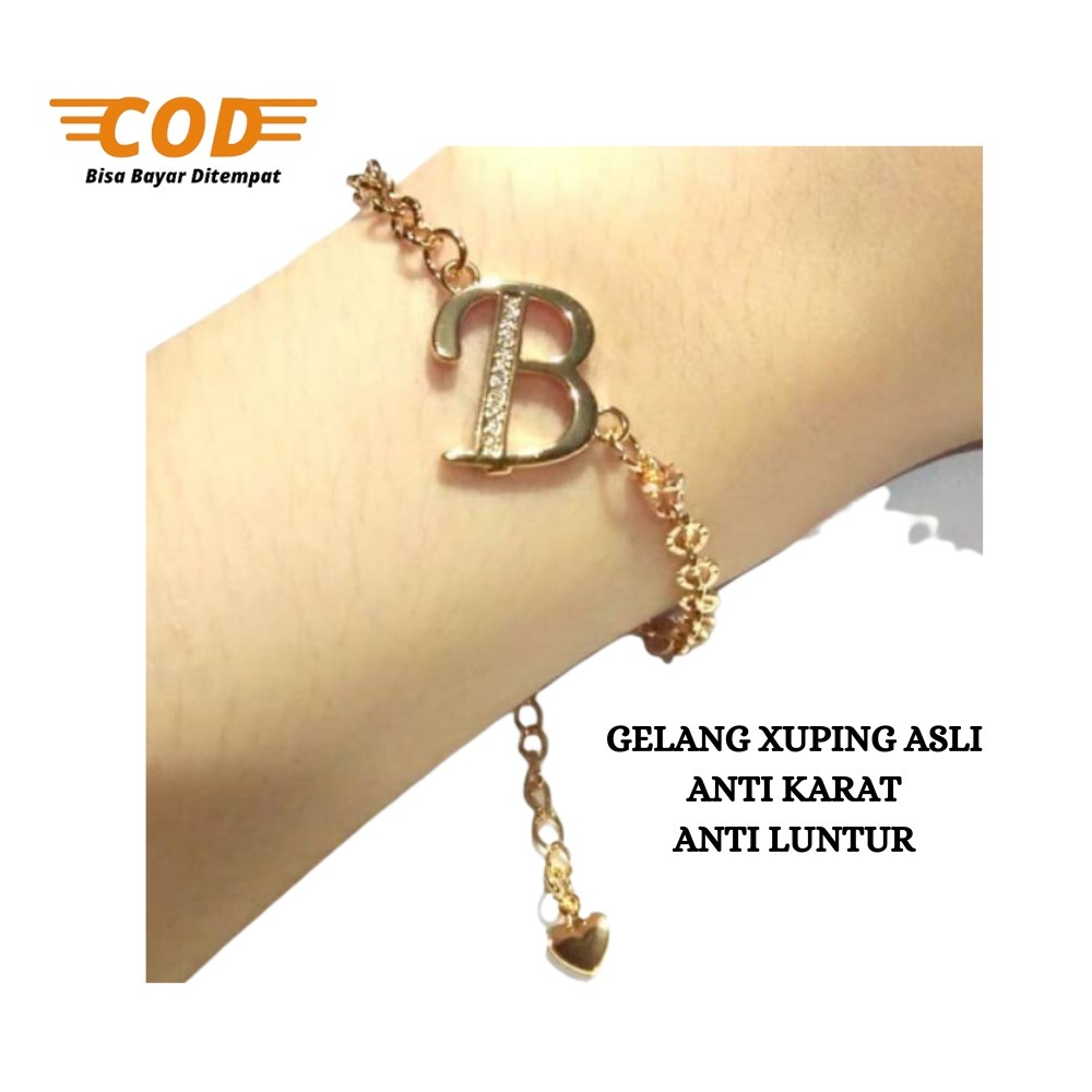 Gelang Huruf - Gelang Huruf Titanium - Gelang Huruf Inisial - Gelang Titanium Wanita Anti Karat - Ge