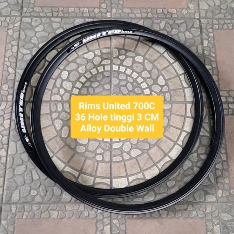 RIMS UNITED 700C 36 HOLE ALLOY DOUBLEWALL VELG SEPEDA FIXIE ROADBIKE TINGGI 3CM