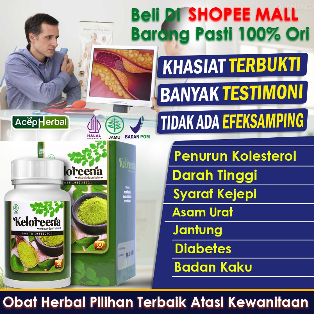 Obat Kolesterol Herbal Alami Darah Tinggi Jantung Asam Urat Syaraf Kejepit Badan Kaku Pegal Linu Penyumbatan Darah Diabetes  Obat Kolesterol Apotik Keloreena Original