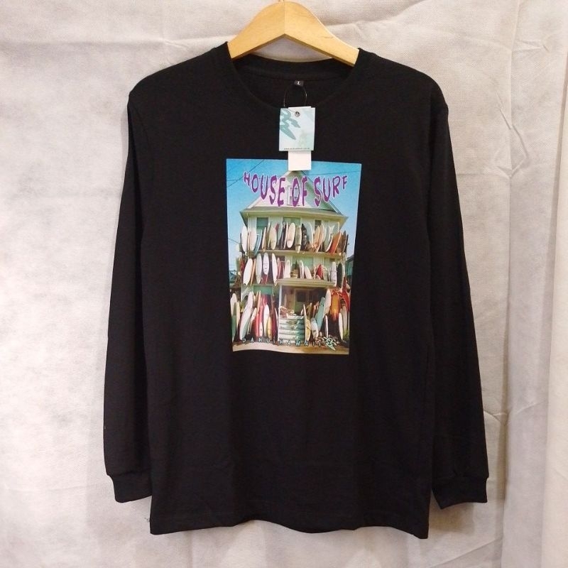 Kaos Rumah Surfing Pria Lengan panjang Dahui House Of Surf Warna Hitam Kerah Bulat Bahan Katun 24s