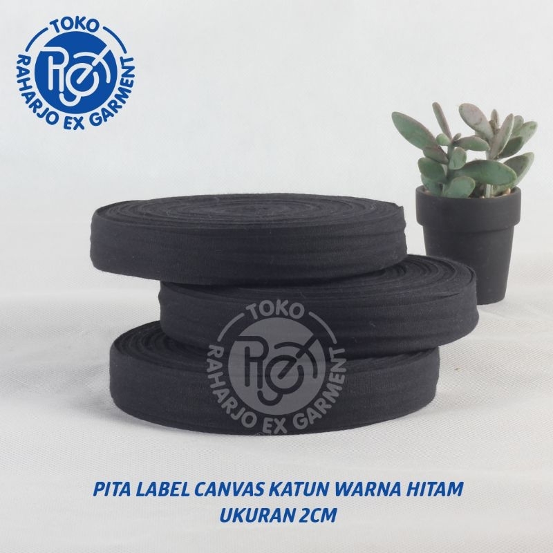 

Pita Label Kanvas Katun Hitam, Ukuran 2Cm 1 roll isi 50 meter