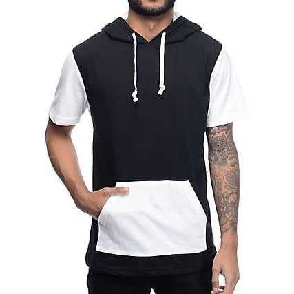 Kaos Hoodie Kantong Doraemon Pendek Dewasa/Kupluk Kaos Poket Beda Warna Lengan Pendek