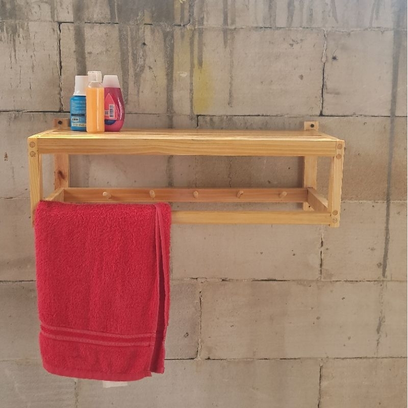 Rak kayu dinding kamar mandi handuk
