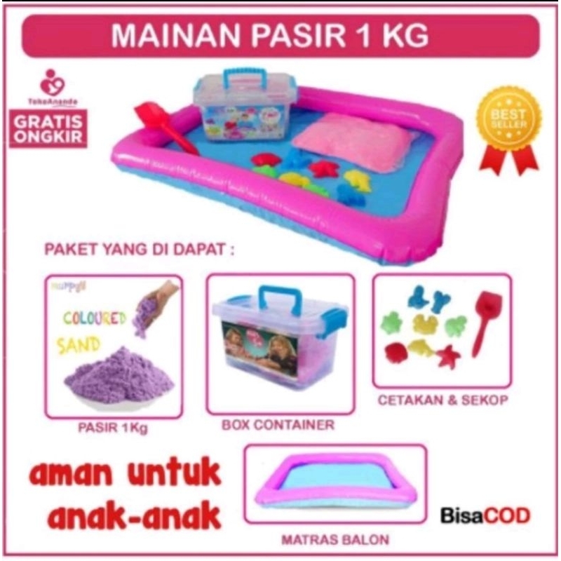 Mainan Anak Pasir Ajaib 1kg dan Box Container Lengkap Dengan Wadan Cetakan