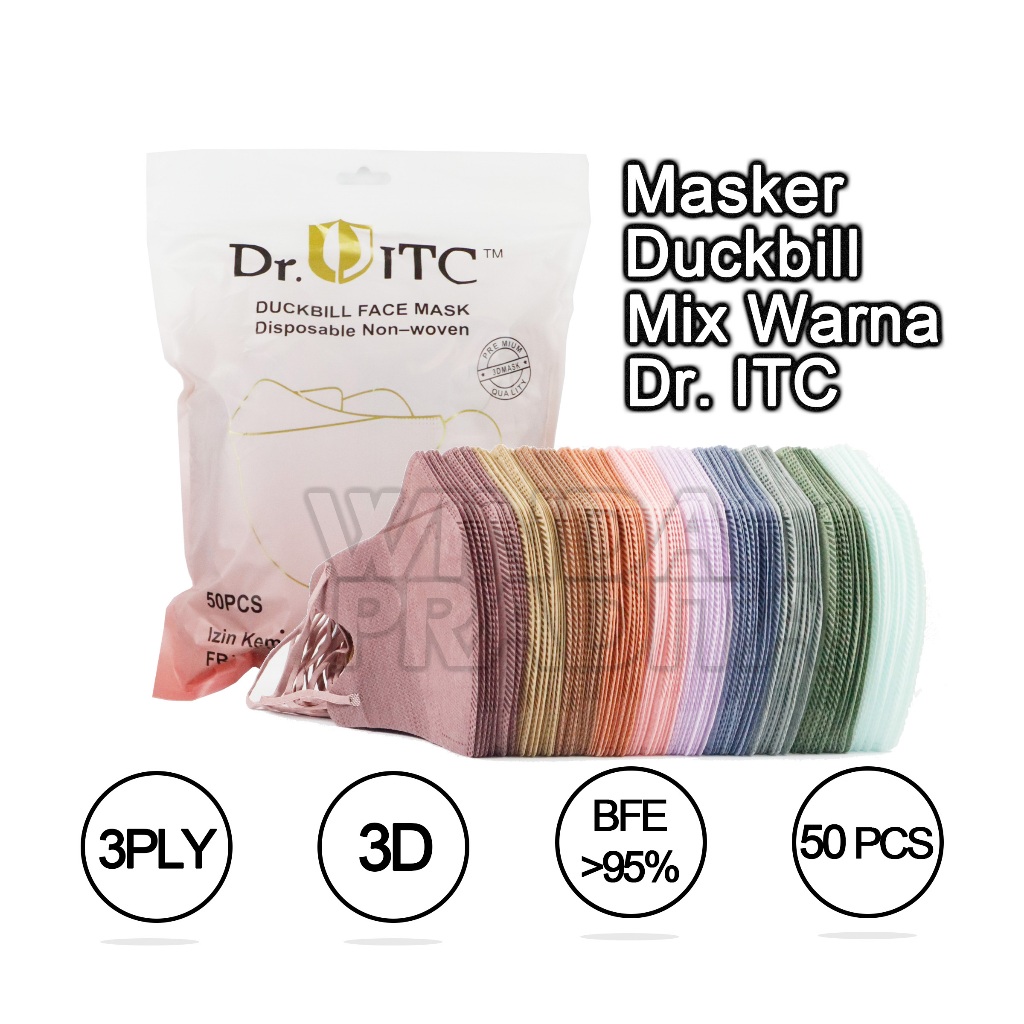 Masker Duckbill 50 Pcs Tebal Warna Warni Duckbil Face Mask 1Box Mix Campur Hitam Putih