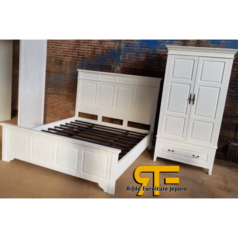 set dipan tempat tidur + lemari baju jati duco