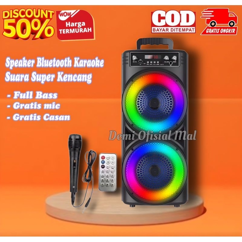 Speaker Bluetooth Karaoke Full Bass Bonus Mic 2x Speaker / Salon Speker Aktif Besar Dan mic Box Musi