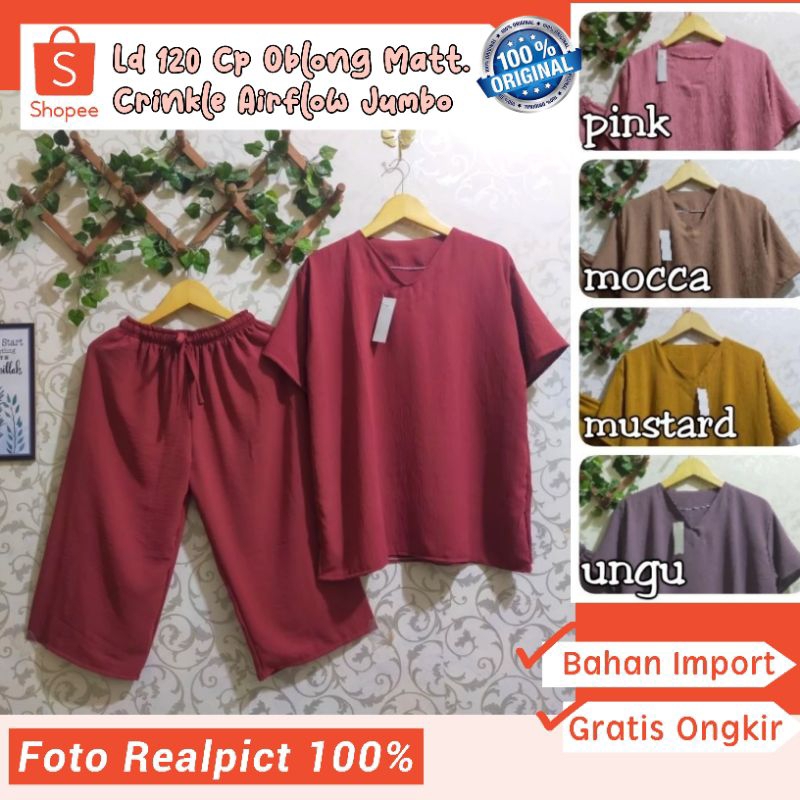Ld 120 setcel cp crinkle airflow jumbo/setelan jumbo crinkle/oneset crinkle pendek jumbo/oneset dail