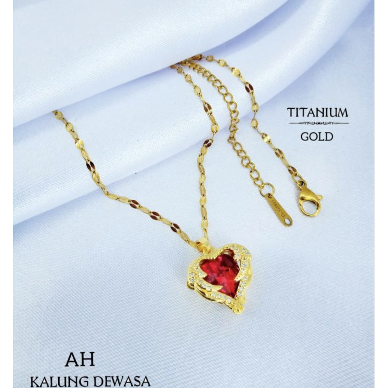 kalung titanium liontin love permata
