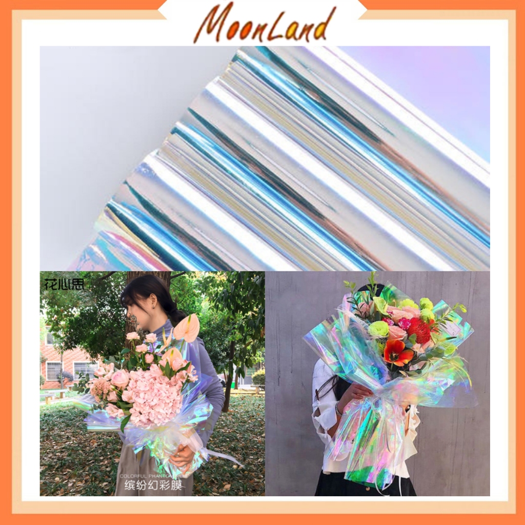 

HOLOGRAM LEMBARAN Plastik OPP holographic rainbow transparent pelangi kertas bunga wrapping paper KB6045