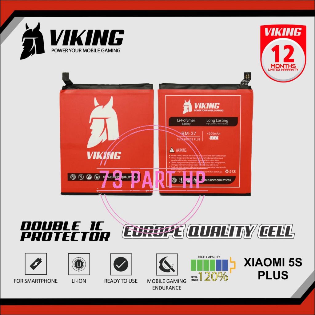 Baterai Viking Double Power - BM-37 / BM37 / Xiaomi Mi 5s Plus / Mi5s Plus / 2016070 - Batu Batre Ba