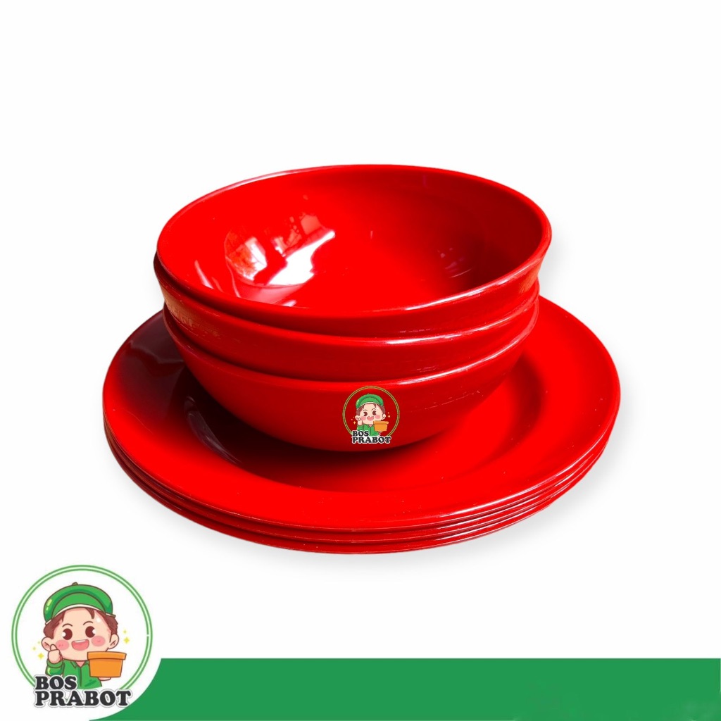 Piring Melamin Set isi 6 / Paket Piring Mangkok Melamin/Piring Makan Melamin Bulat dan Mangkok Bulat