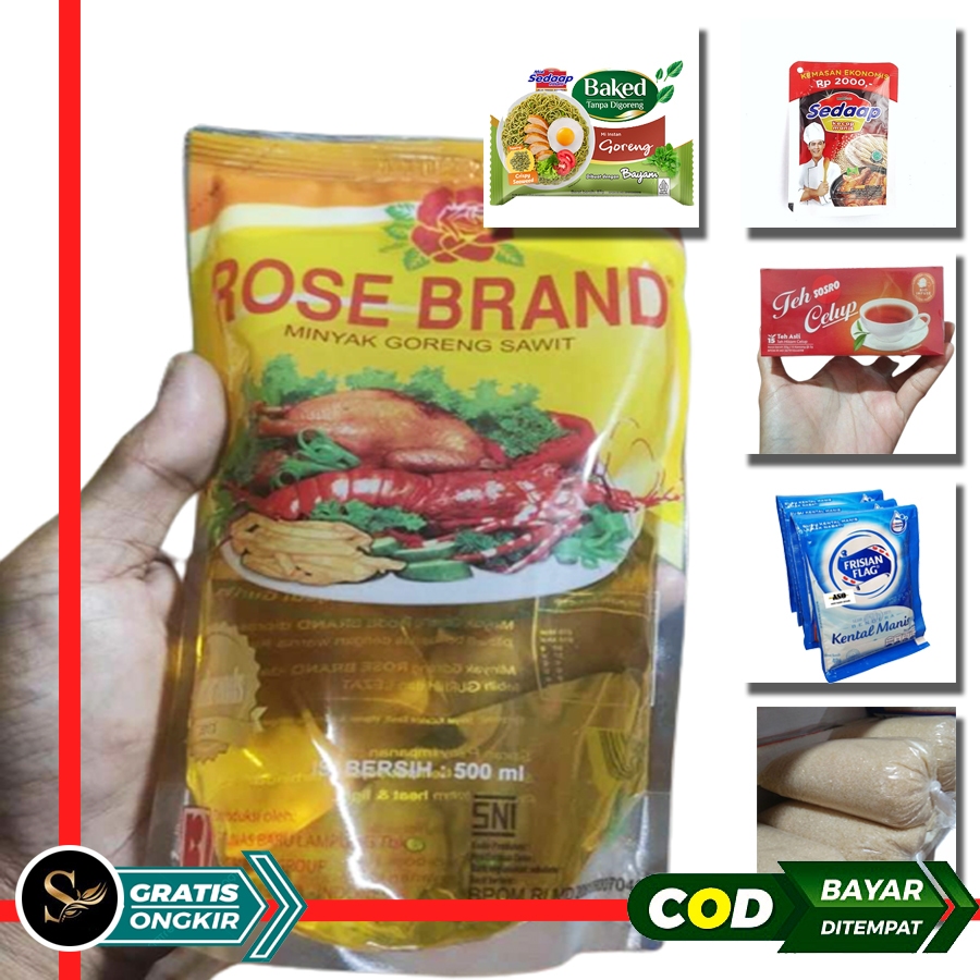 

[Paket Sembako Murah 4] Promo Hemat Minyak Goreng Rose Brand 500ml plus Gula Teh Celup Masako Susu Bendera Tanpa Beras Paketan Sembako Ekonomis Lengkap Minyak Goreng Rosebrand 500 ml Tepung Bumbu Garam Mie Instan