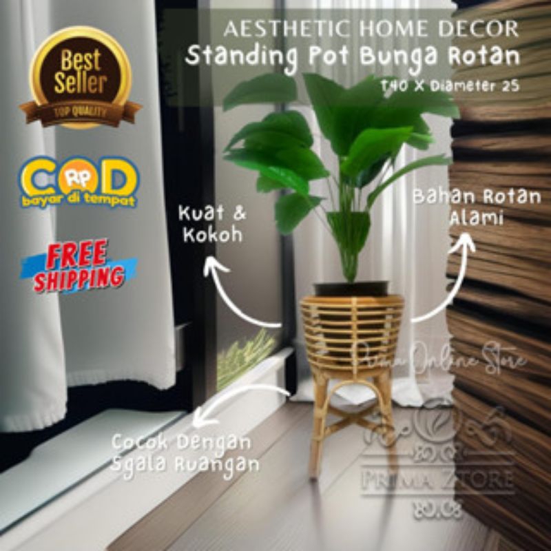 Standing Pot Bunga Rotan // Cover pot Rotan // Keranjang Pot Rotan Alami