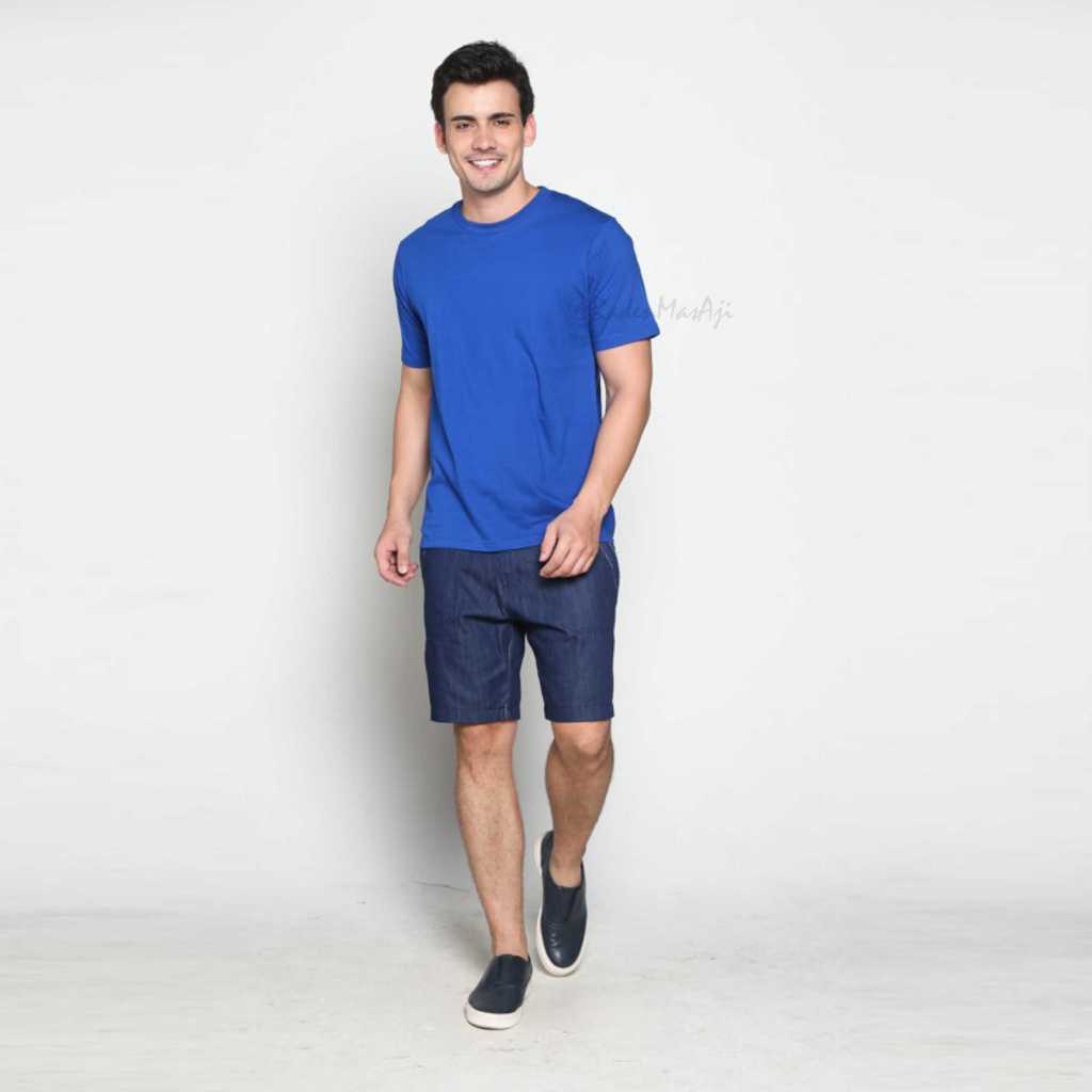 Kaos Polos Cotton Combed 30S Lengan Pendek - Biru Benhur/ Biru BCA