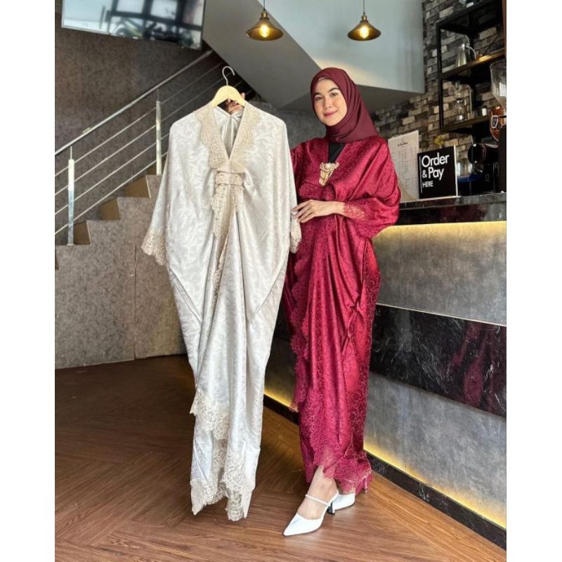 Kaftan Lebaran Devina + Bross | Kaftan Jumbo Fit Ld 130 cm | Dress Wanita | Gamis Pesta | Baju Lebar