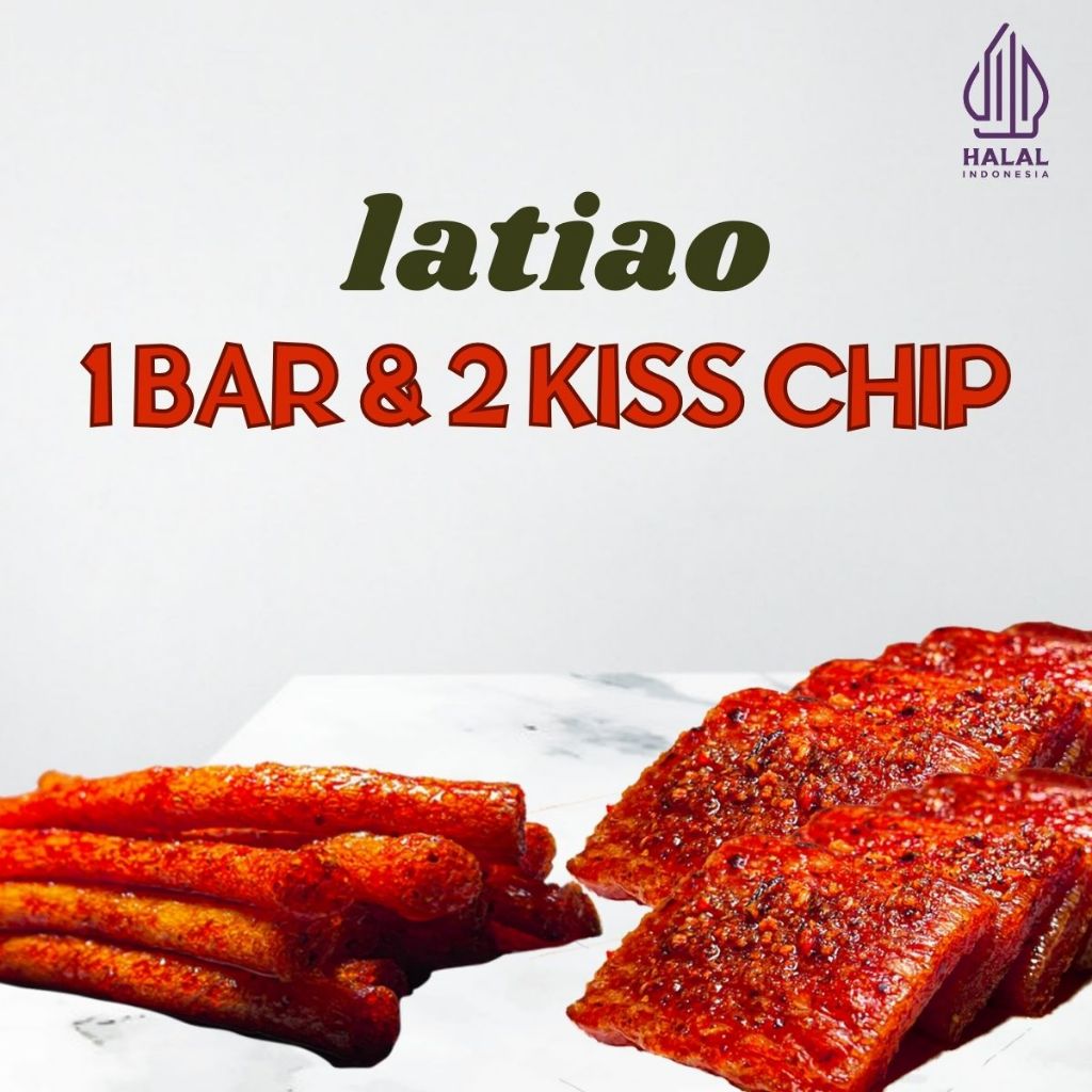 

[PAKET LATIAO] LATIAO Bar (1 Pcs) + Kiss Chip (24 Pcs) | CEMILAN SNACK VEGETARIAN GLUTEN LATIAO | PEDAS LEZAT