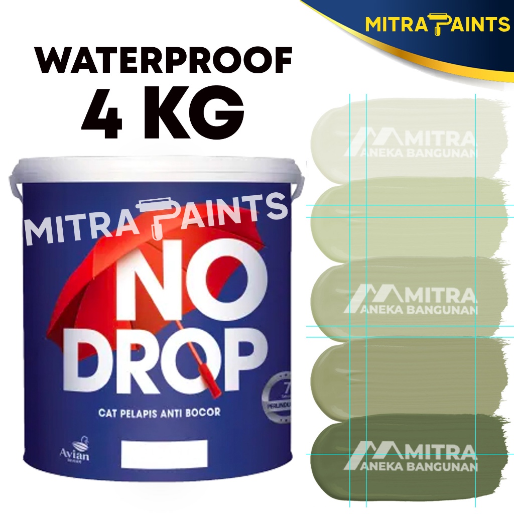 CAT TEMBOK WATERPROOF NO DROP ANTI BOCOR 4 KG / N12 SAGE GREEN HIJAU / WARNA CUSTOM TINTING