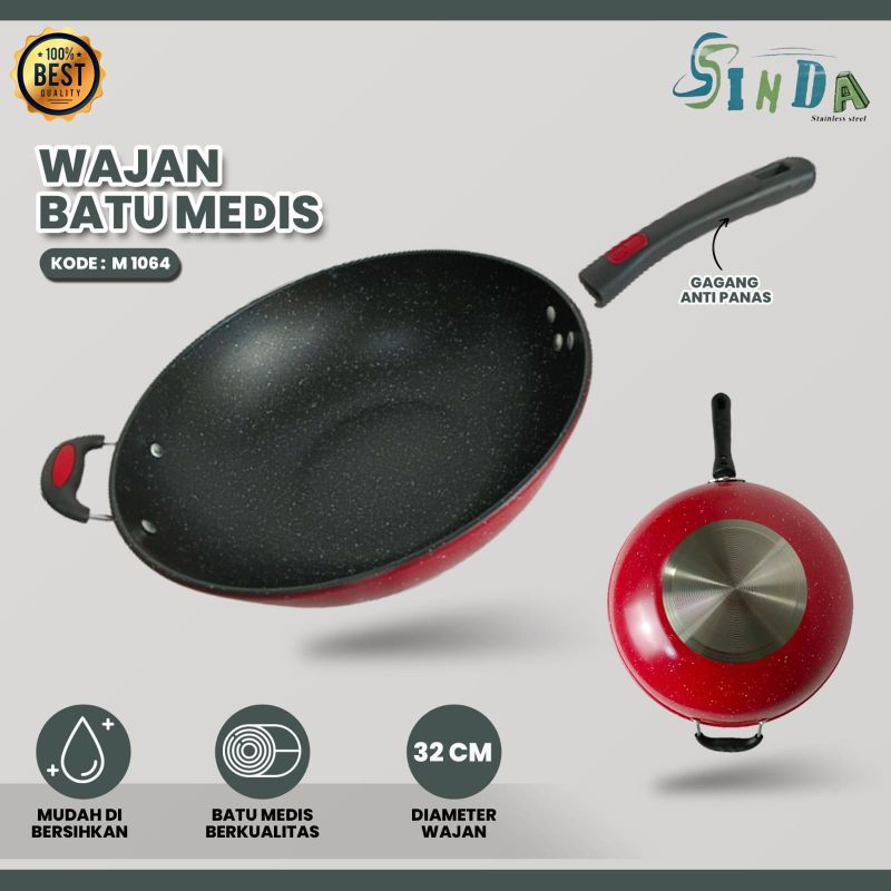 WAJAN BATU MEDIS ANTI LENGKET 32 Cm