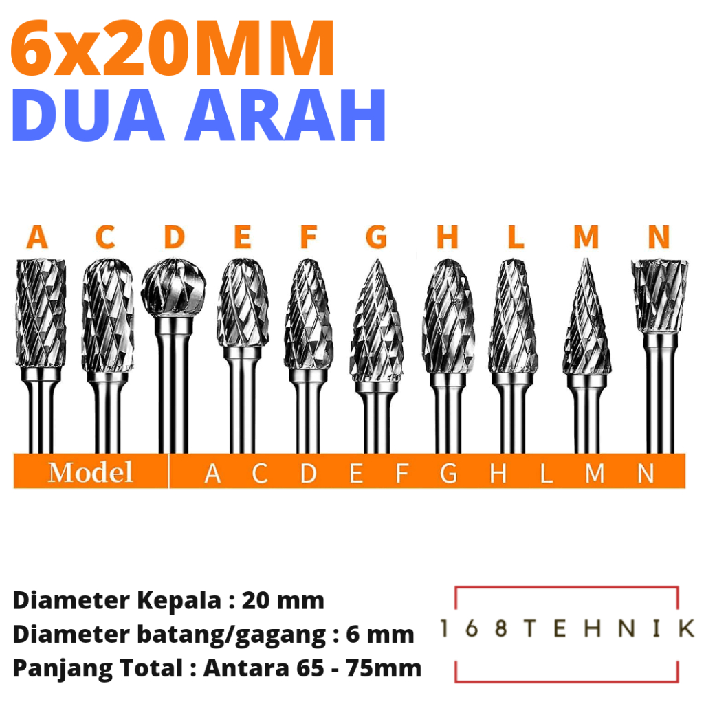 ROTARY BURR 6x20 mm CARBIDE ROTARY FILE / MATA BOR TUNER / ROTARY BURR TUNER / MATA CUNER / ROTARY C