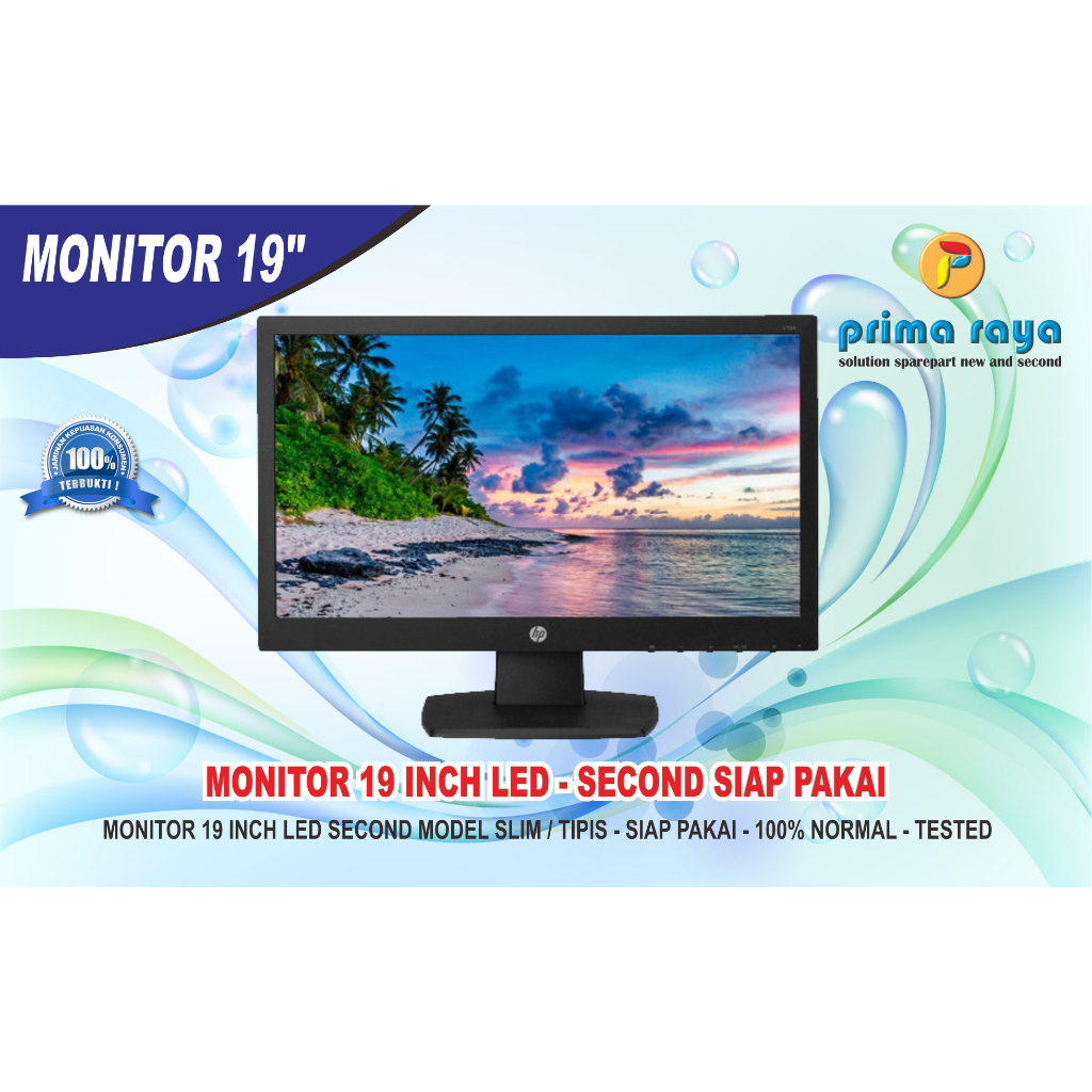Monitor LED Siap Pakai 19 Inchi Model Wide - Normal dan jernih 100% BAGUS (Second /bekas)