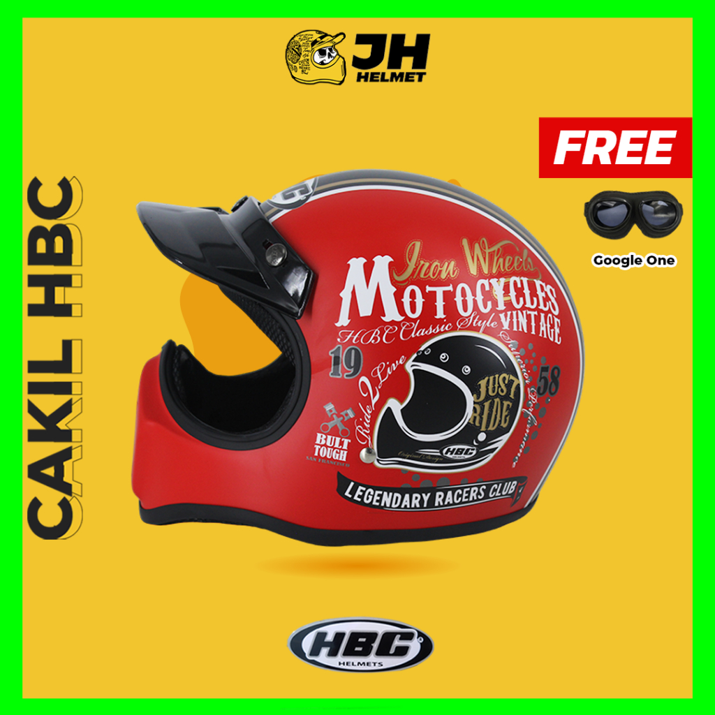 Promo Helm Cakil Hbc Just Ride Red Doff + Free Goggle Original 100% Hbc Cakil Helm Retro Helm Full