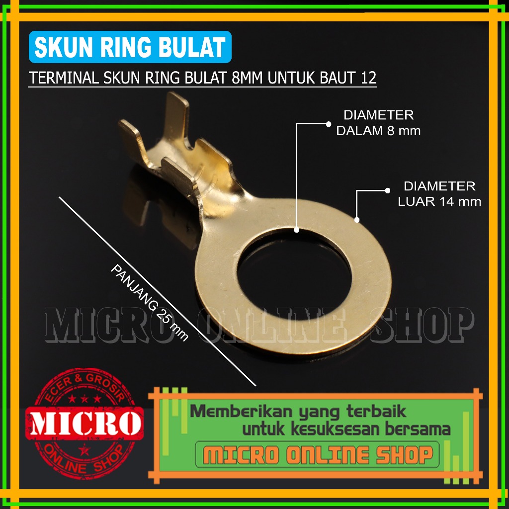PAKET 25 PCS Skun Ring 8 mm / Skun Ring Untuk Baut 12 / Skun Bulat / Skun Motor / Skun Kabel Motor