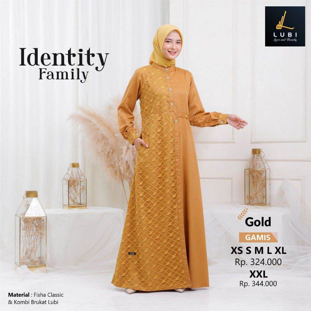 LUBI Gamis Identity Gold Pakaian Muslim Wanita Gamis Dewasa