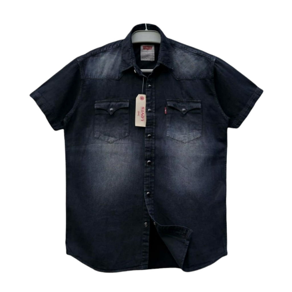 BBC BRANDED Kemeja DENIM Lengan Pendek Pria Dewasa