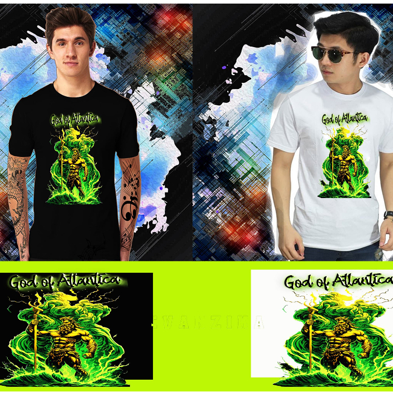 EVANZIKA T-SHIRT KAOS GOD OF ATLANTICA  HITAM DAN PUTIH GOOD OF ATLANTICA COOL & LEMBUT