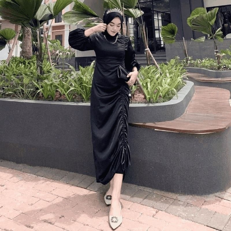 GAMIS SATIN KONDANGAN // gamis adini satin velfet // Gamis Dres hitam // Dres kondangan // Dres Brid