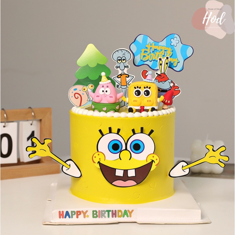Topper Karton Spongebob Lengkap Muka Dan Karakter Garry Crab Squidward Patrick Hiasan Kue Ulang Tahu