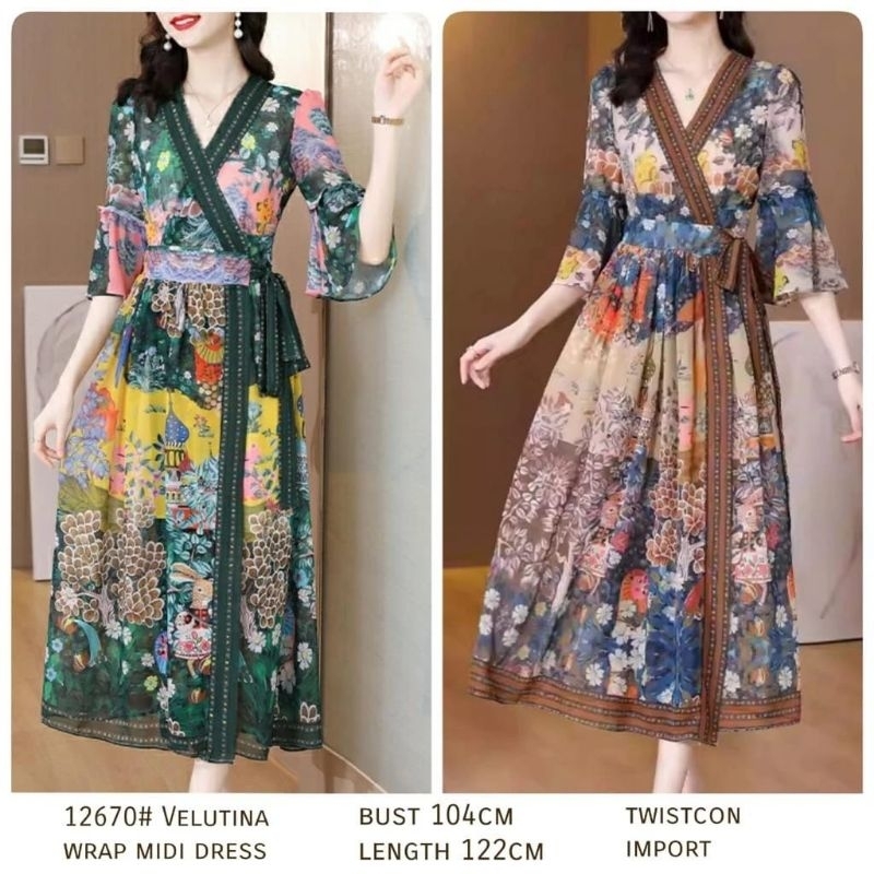 12670 Gaun dress kimono midi wanita motif bunga