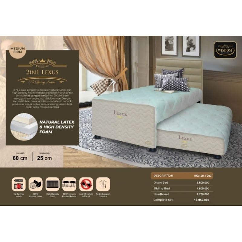 WISDOM  Bed Dorong  2 in 1 Tanpa Per - Kasur Latex - Kasur Kesehatan Tulang Belakang - Medium Firm -