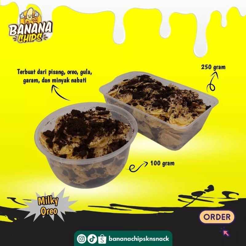 

KERIPIK PISANG MELELEH LUMER VARIAN RASA MILKY OREO UKURAN 100GR DAN 250GR