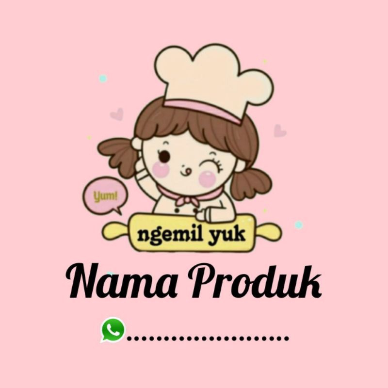 

(Minimal order 100 buah) STIKER PRODUK KEMASAN MAKANAN WARNA PINK MOTIF CHEF KECIL