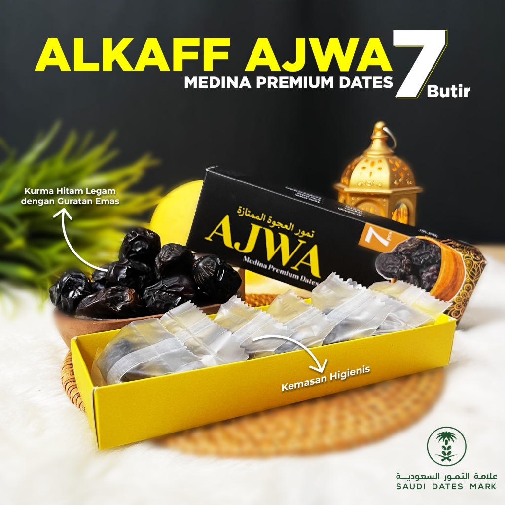 

[ALKAFF AJWA] - MEDINA PREMIUM DATES - KURMA AJWA PREMIUM - 7 BUTIR