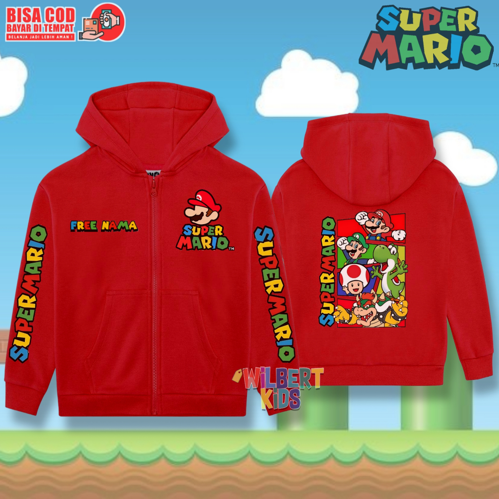 Hoodie Zipper Anak Super Mario / Jaket Hoodie Anak Super Mario