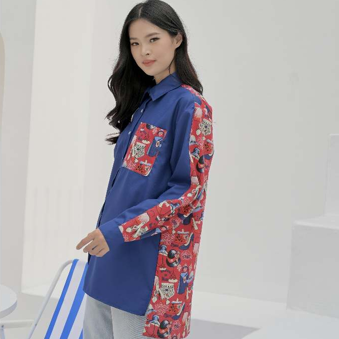 DAWNBLISSCO - Cleo Shirt | Oversized Shirt | Kemeja Motif | Kemeja Lengan Panjang | Atasan wanita