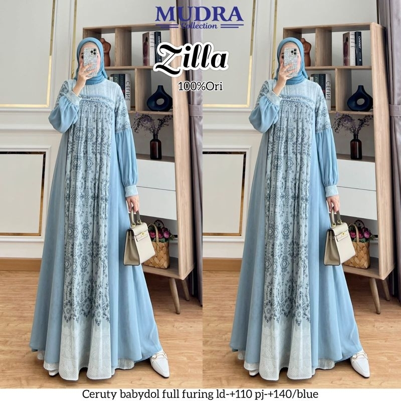[LD 110] ZILLA DRESS GAMIS WANITA PESTA BAHAN CERUTY BABYDOLL FULL FURING ORI BY MUDRA HIJAB