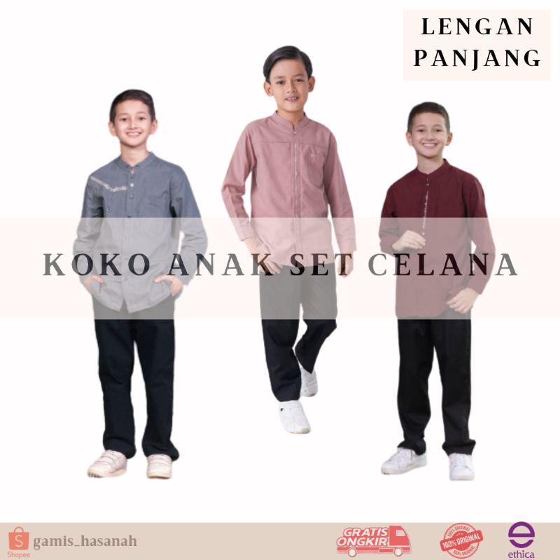 PROMO Baju Koko Anak Lengan Panjang Setelan Celana Ethica