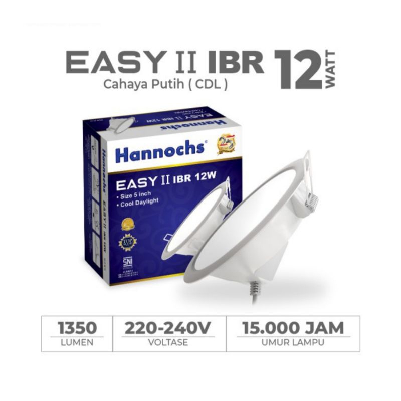 downlight LED hannochs bulat 12watt (cahaya putih)