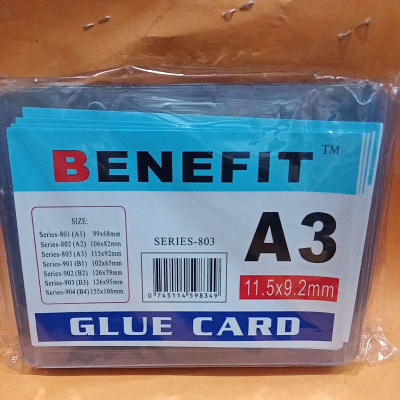 

plastik name tage benefit series -803 A3 glue card / pack