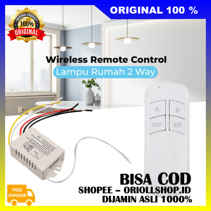 Saklar Remot Jarak Jauh Saklar Lampu Wireless Remot Kontrol Lampu Rumah 2 Way 100% ASLI