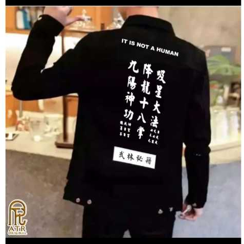 JAKET PRIA HITAM TERLARIS BEST SELLER BAHAN JEANS DENIM MOTIF JEPANG ATASAN KASUAL KEREN KEKINIAN DS