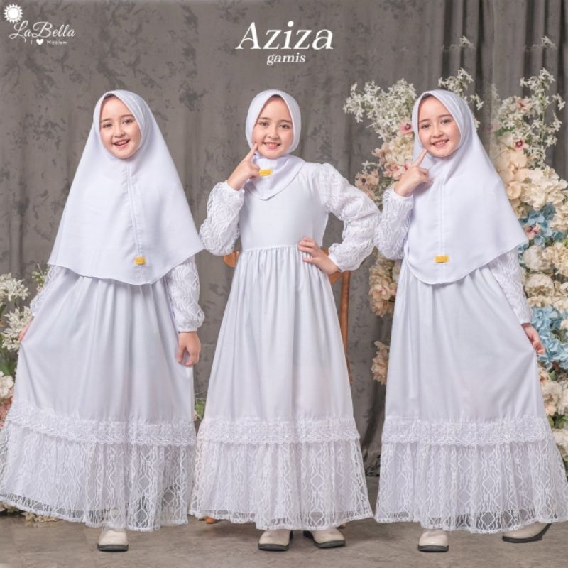 LABELLA Gamis Anak Putih AZIZA White Brokat Manasik Pesta