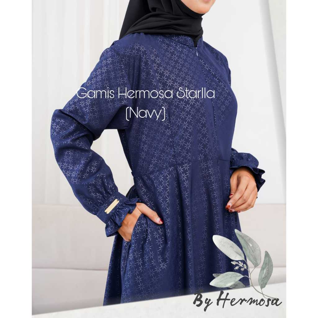 Gamis embos wolfis motif starla warna navy-gamis navy syari premium busui-gamis umbrella 4 meter