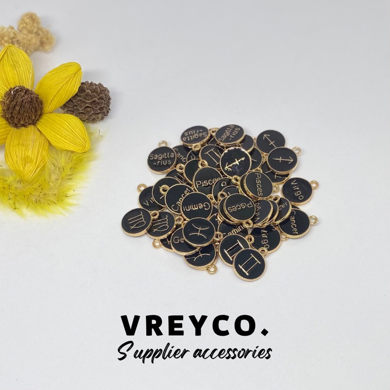 10pcs LIONTIN ZODIAK BANDOL ALLOY CHARM EPOXY ENAMEL HITAM GOLD
