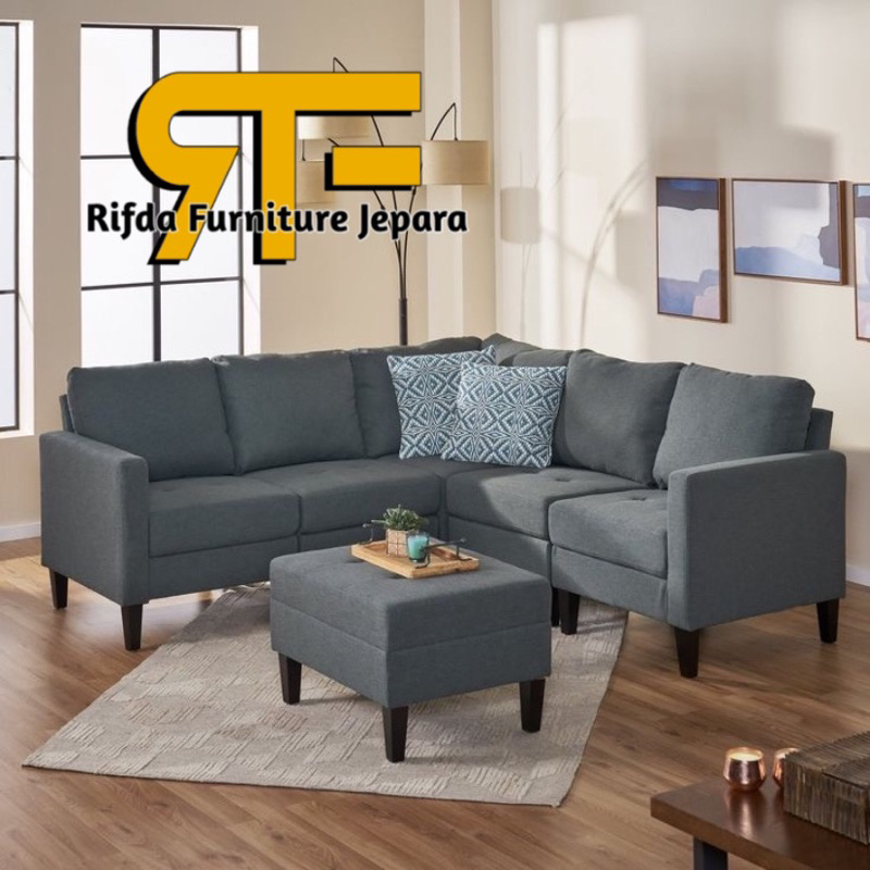 kursi tamu sofa sudut jati canvas ( kursi sofa bed, kursi tamu sofa sudut, kursi tamu )