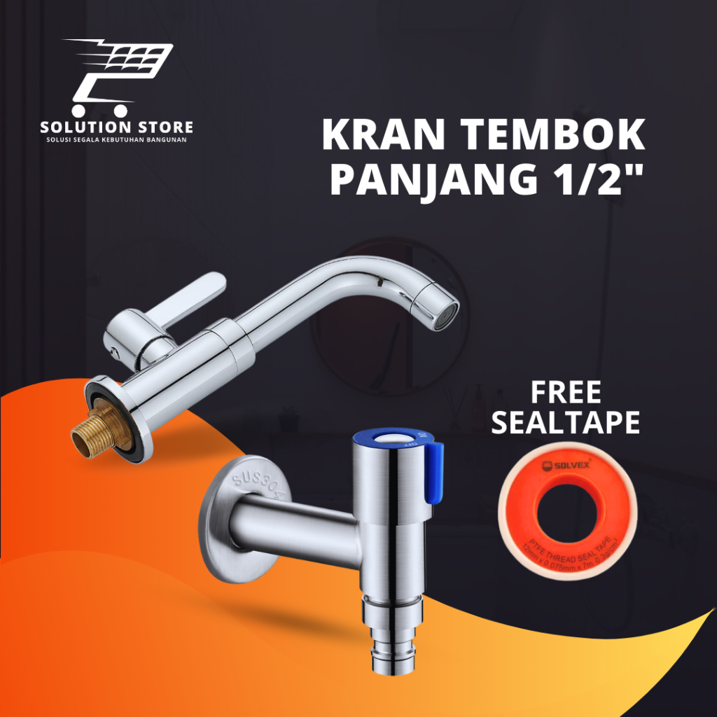 kran wudhu /keran wastafel / kran tembok panjang Kuningan 1/2inch